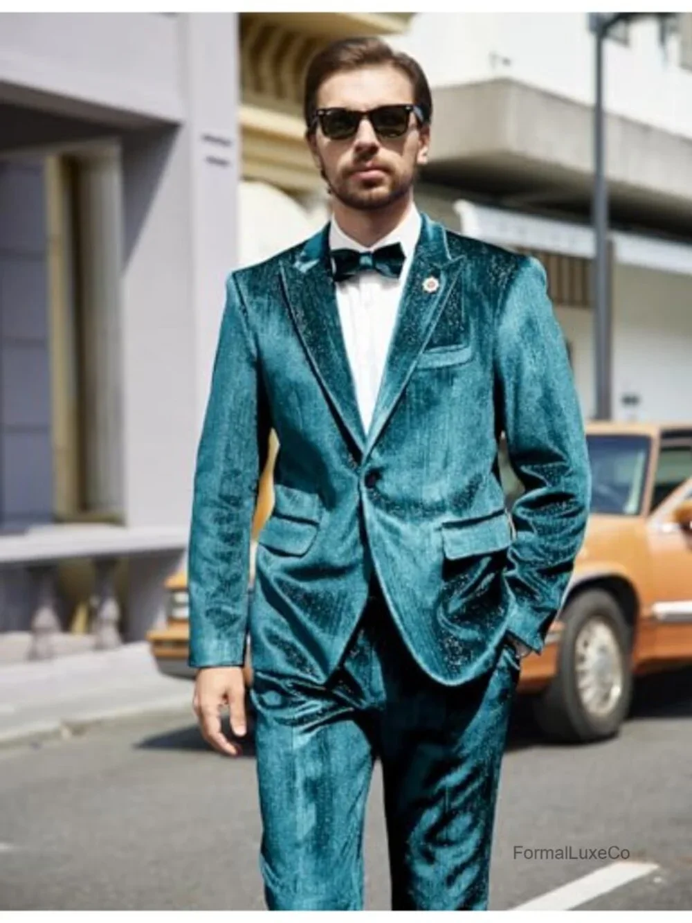 Men's Velvet Tuxedo Suit Set Slim Fit 2 Piece Party Dinner Jacket Pants with